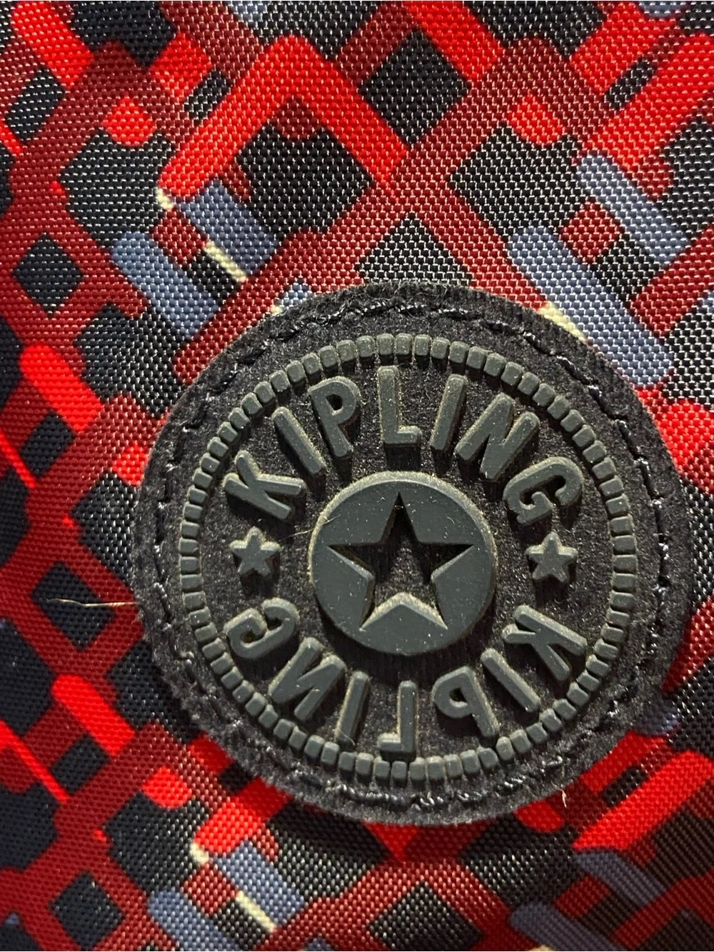 Kipling Red and Black Geometric Pattern Backpack
